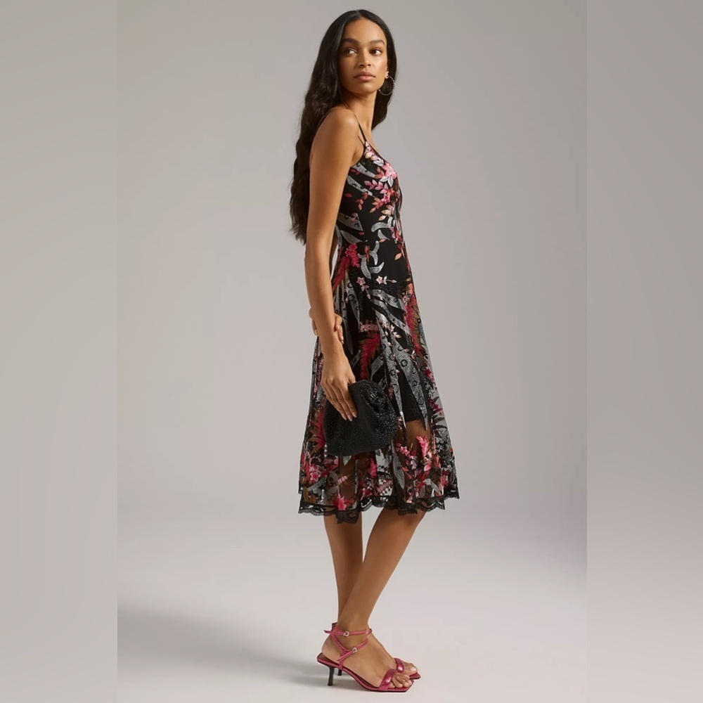 Dress The Population Black Floral Embroidery Dress XS New